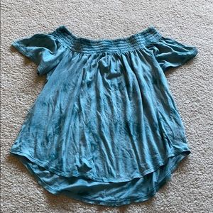 Express teal tie dye off the shoulder top